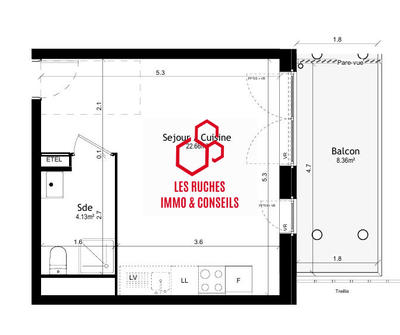 Appartement - 27 m² - 1 pièce