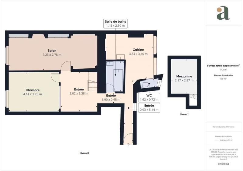 Appartement ancien - 71 m² - 2 pièces