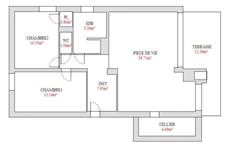 Appartement - 72 m² - 3 pièces