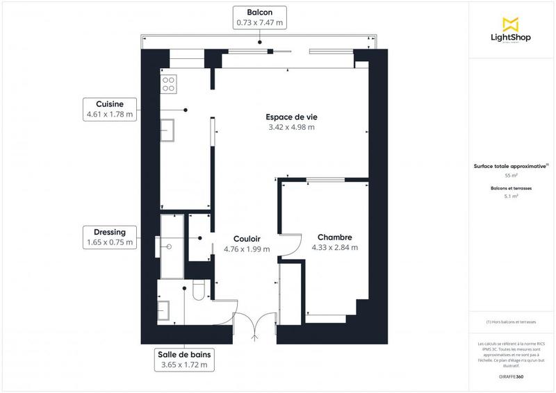 Appartement - 56 m² - 2 pièces