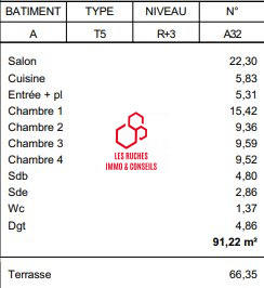 Appartement - 91 m² - 5 pièces