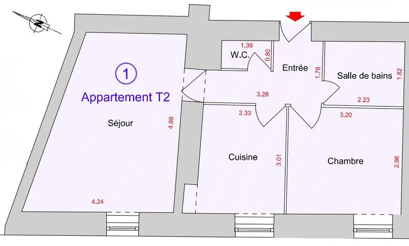 Appartement - 43 m² - 2 pièces
