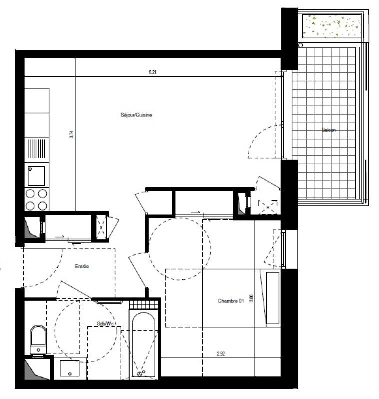 Appartement - 46 m² - 2 pièces