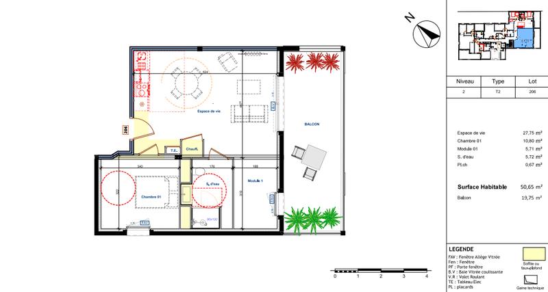Appartement - 51 m² - 2 pièces