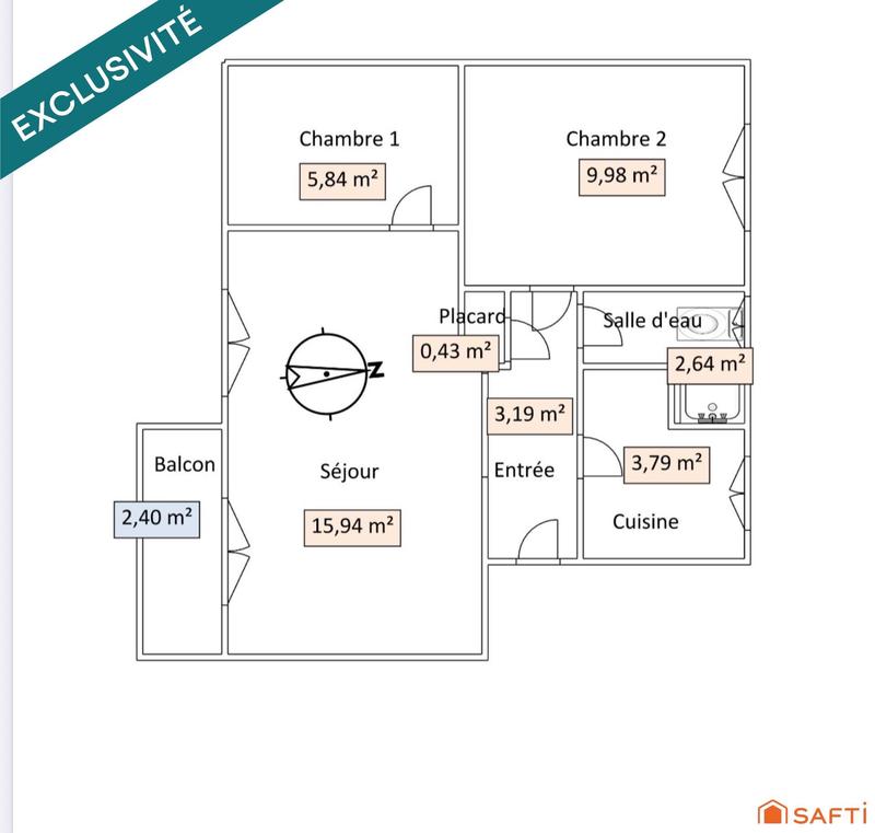 Appartement - 42 m² - 2 pièces
