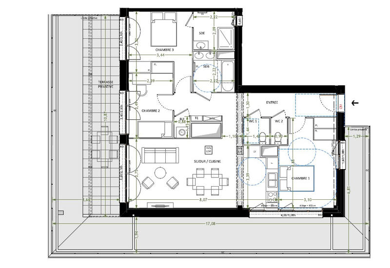 Appartement - 90 m² - 4 pièces