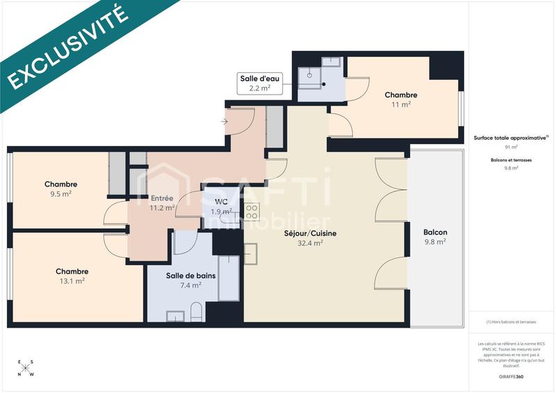 Appartement - 92 m² - 4 pièces