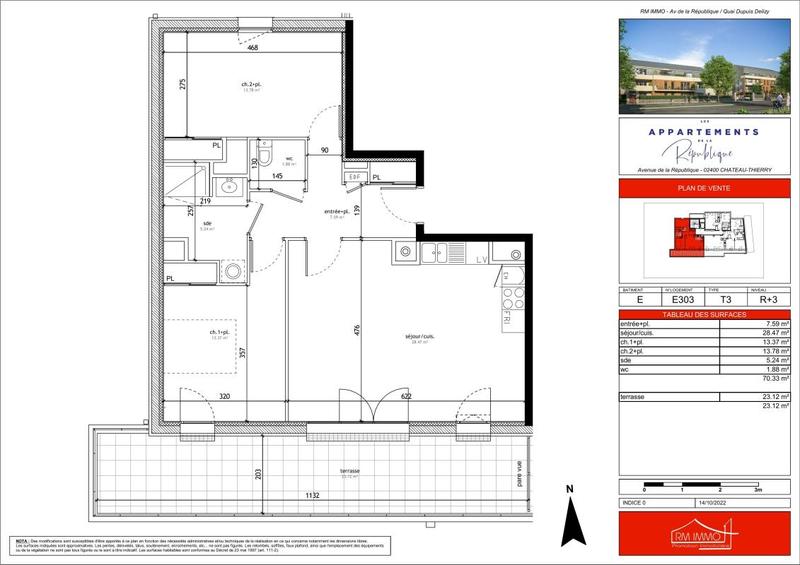 Appartement - 70 m² - 3 pièces