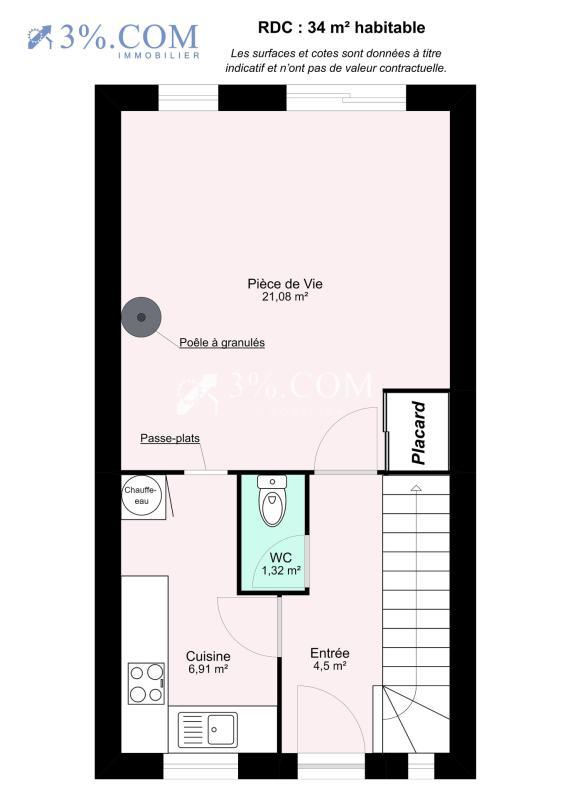 Maison - 62 m² - 3 pièces