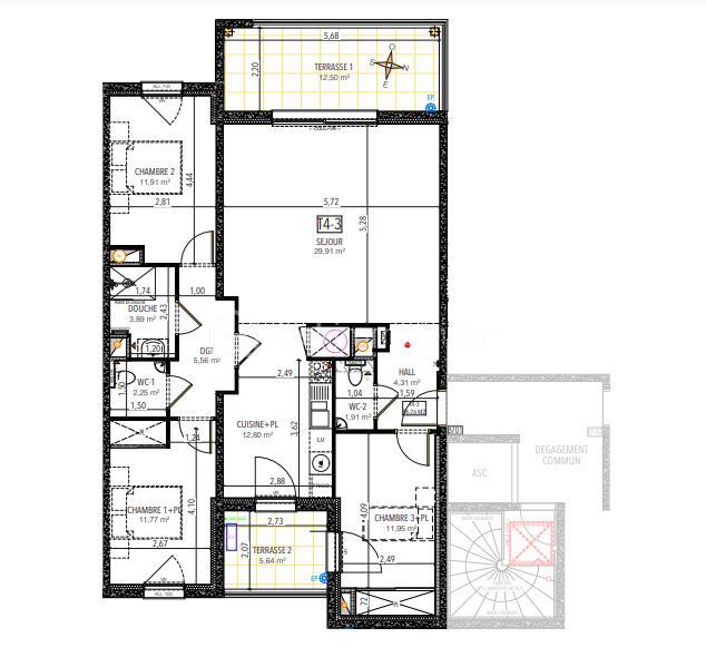 Appartement - 96 m² - 4 pièces