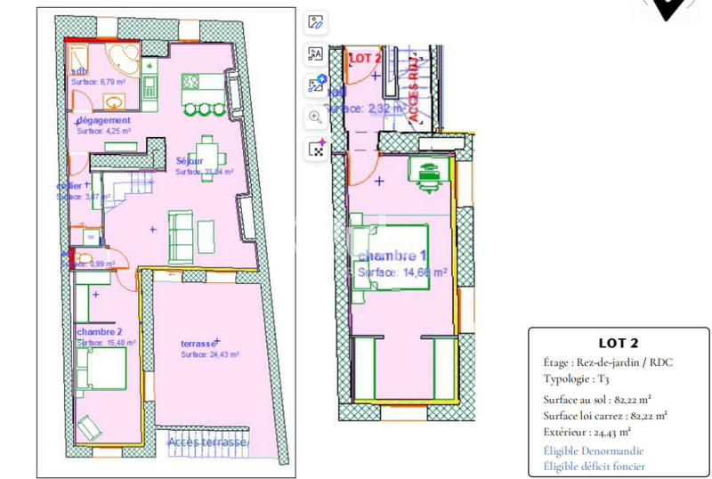 Appartement - 82 m² - 3 pièces