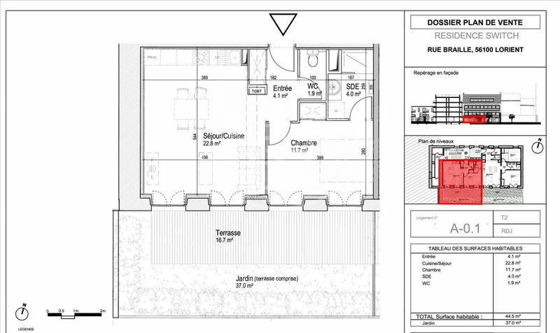 Appartement - 44 m² - 2 pièces