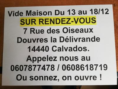Vide maison du 14 au 18/12 à douvres 14440