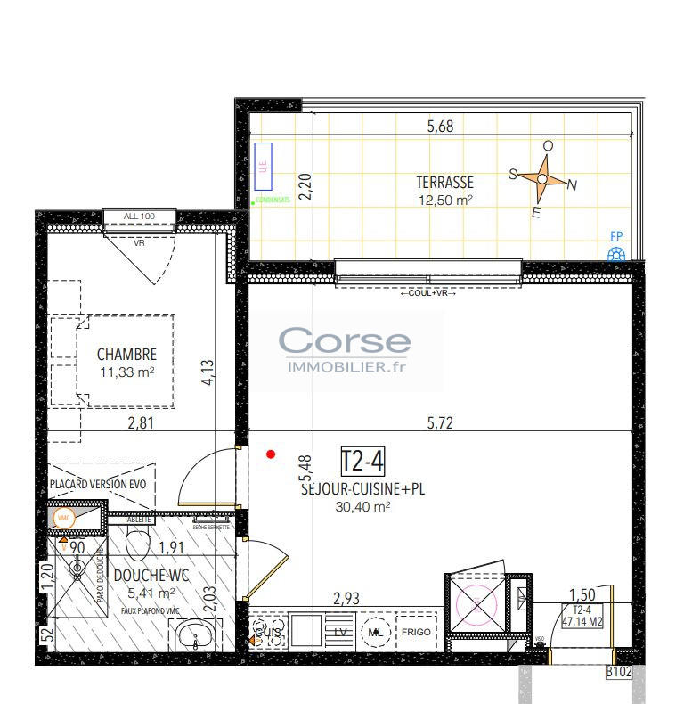 Appartement - 47 m² - 2 pièces