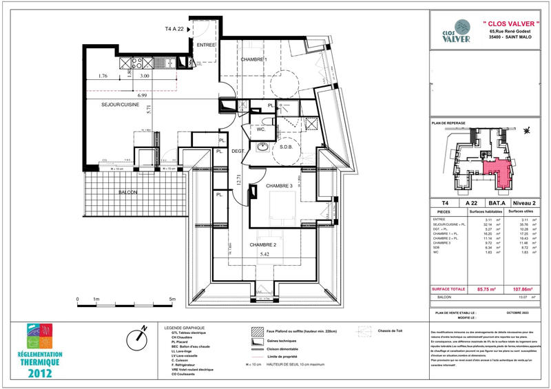 Appartement - 86 m² - 4 pièces