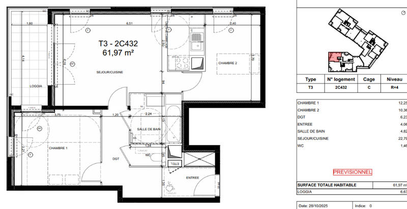 Appartement - 62 m² - 3 pièces