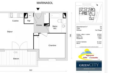 Appartement - 45 m² - 2 pièces