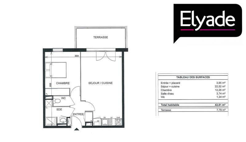 Appartement - 45 m² - 2 pièces