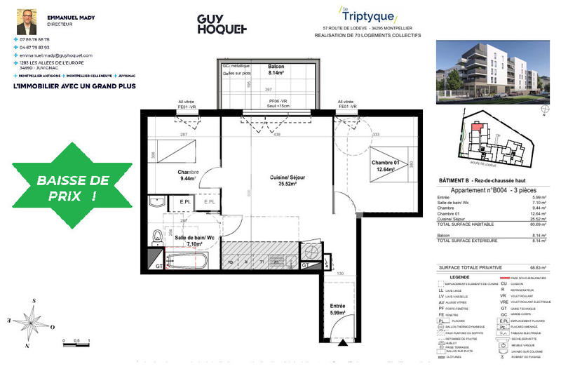 Appartement - 61 m² - 1 pièce