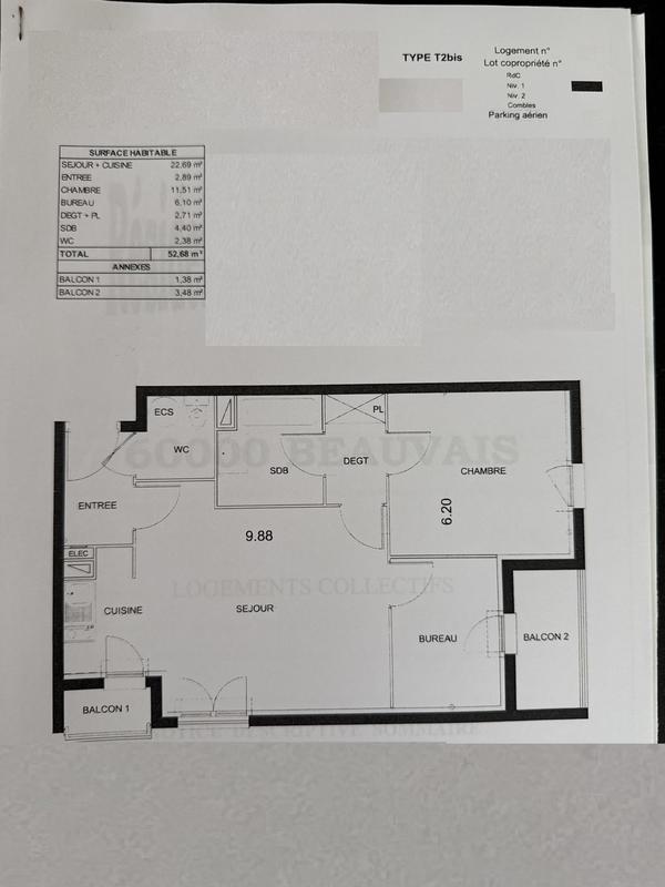 Appartement - 53 m² - 3 pièces