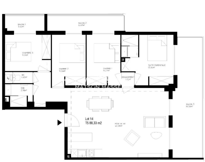 Appartement - 88 m² - 5 pièces