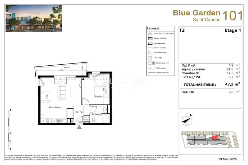 Appartement - 47 m² - 2 pièces