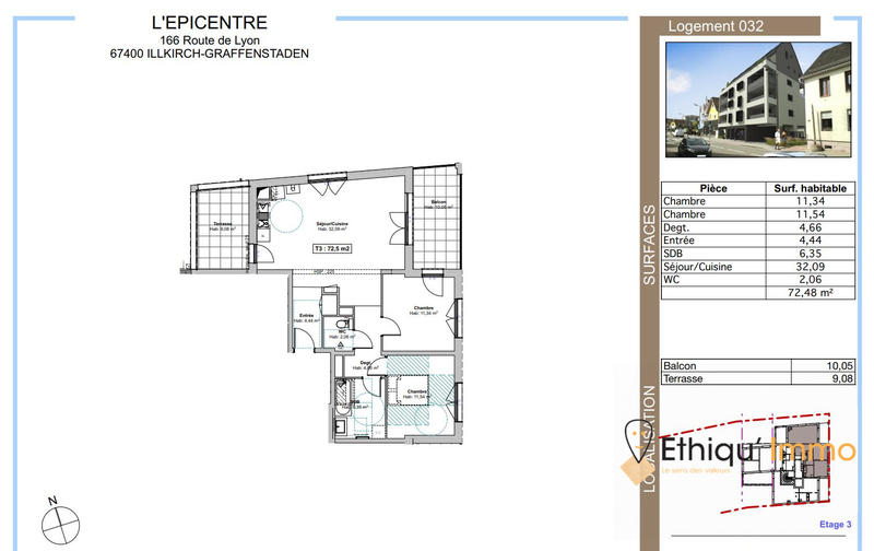 Appartement - 72 m² - 3 pièces