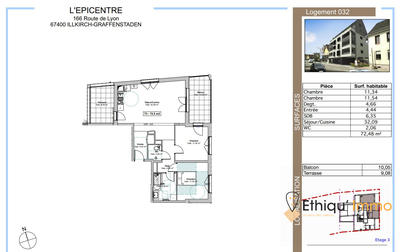 Appartement - 72 m² - 3 pièces