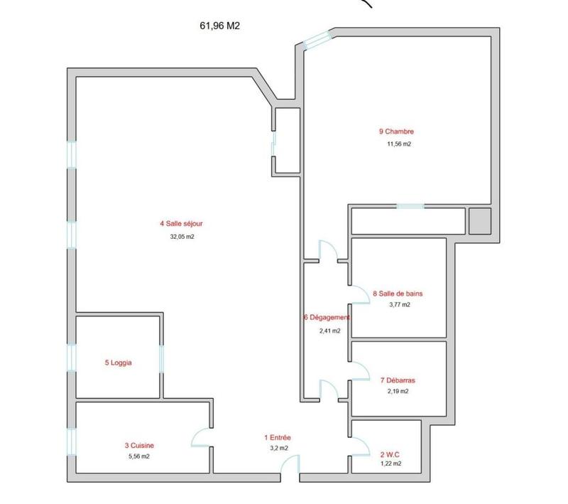 Appartement - 62 m² - 2 pièces