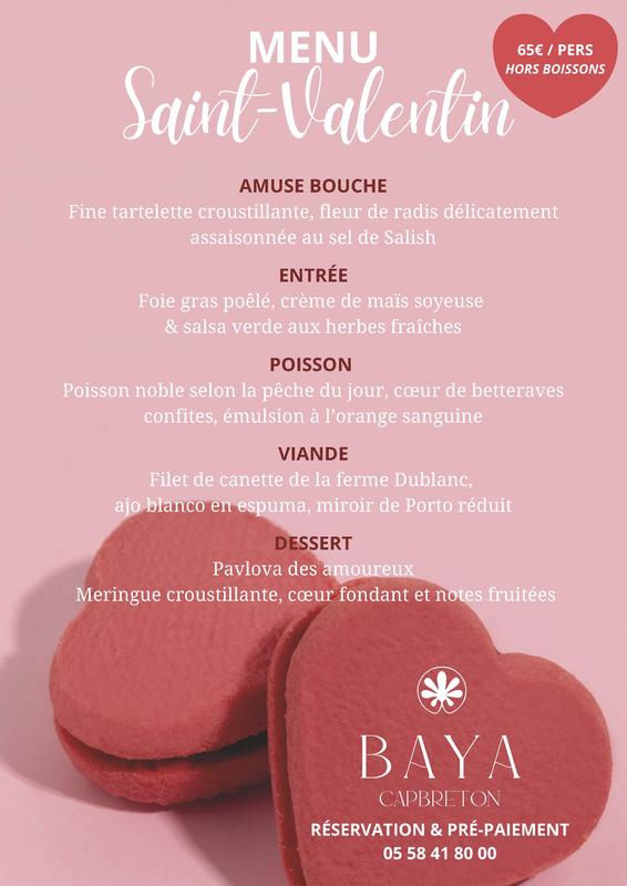 Menu Saint Valentin au Bistro'Baya