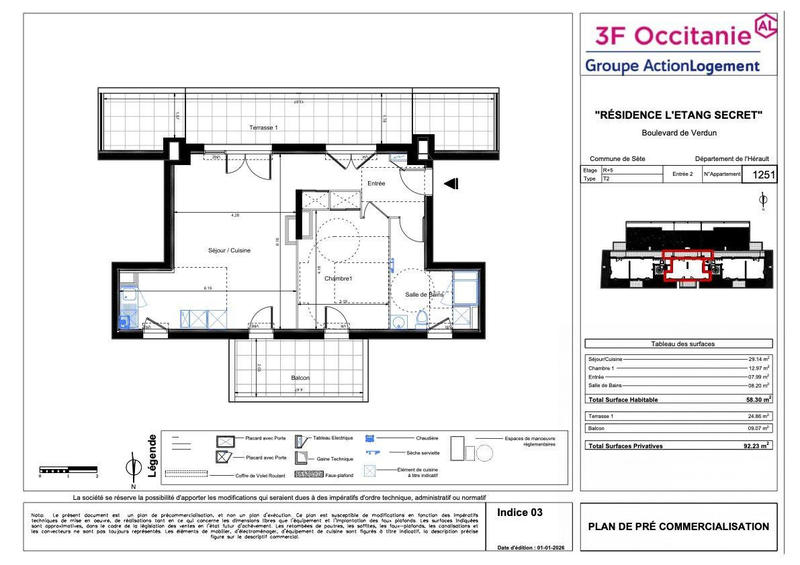 Appartement - 58 m² - 2 pièces