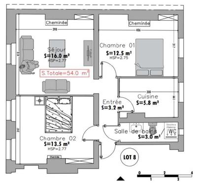Appartement - 54 m² - 3 pièces