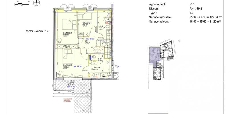 Duplex - 130 m² - 4 pièces