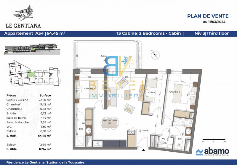Appartement - 64 m² - 2 pièces