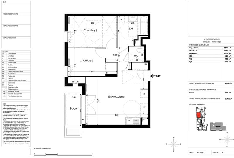 Appartement - 58 m² - 3 pièces