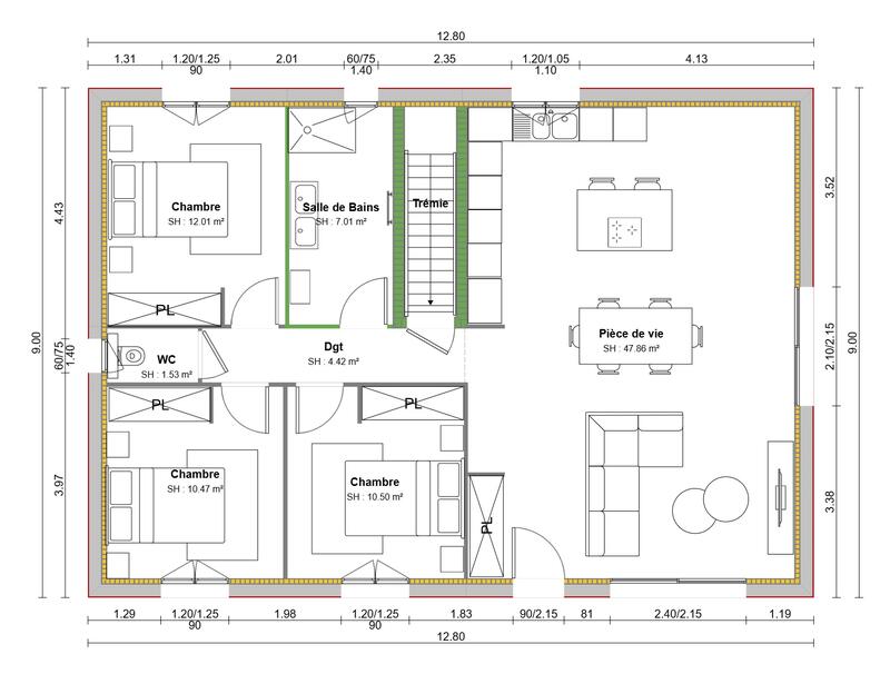 Maison - 90 m² - 4 pièces
