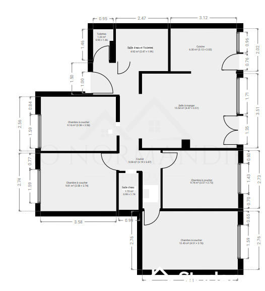 Chambre - 9 m² - 1 pièce