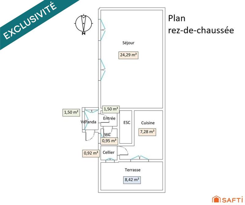 Maison de ville - 65 m² - 3 pièces