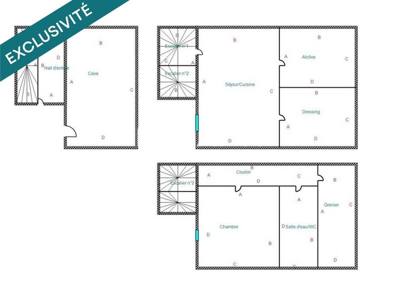 Maison de ville - 62 m² - 3 pièces