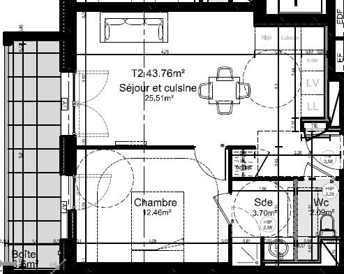 Appartement - 43 m² - 2 pièces