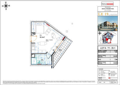 Studio - 30 m² - 1 pièce