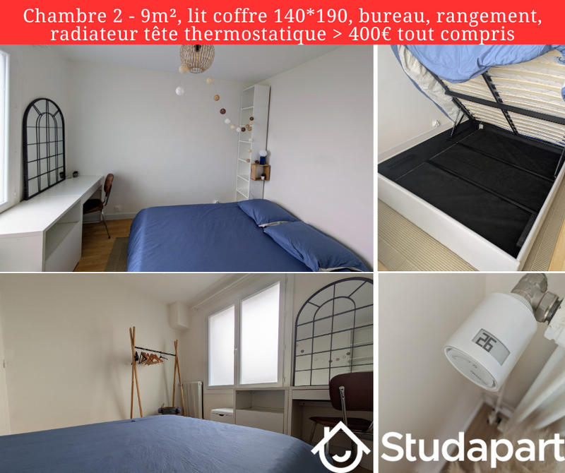 Chambre - 9 m² - 1 pièce