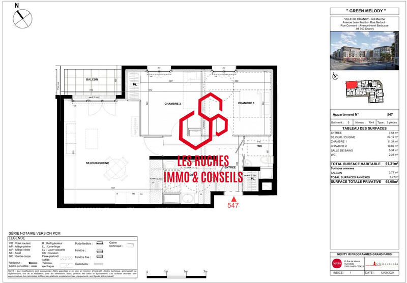 Appartement - 61 m² - 3 pièces