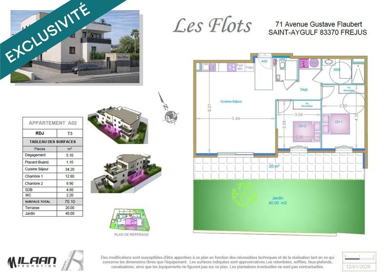 Appartement - 70 m² - 3 pièces