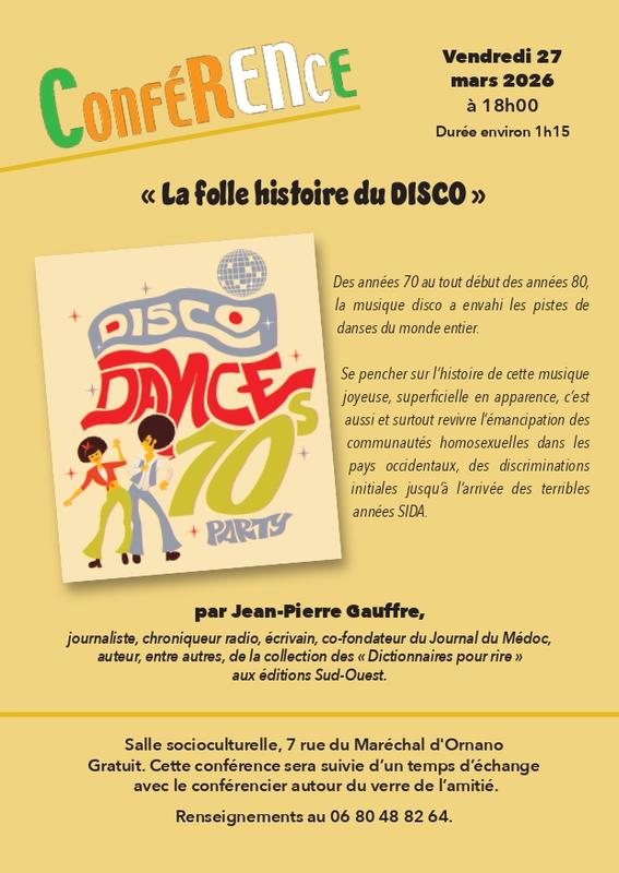 Conférence "La folle histoire du Disco" par Jean-Pierre Gauffre