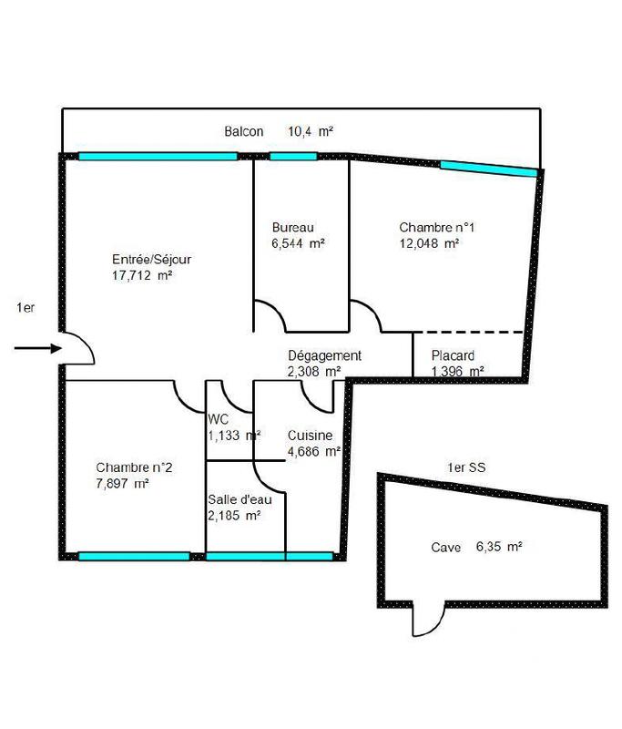Appartement - 56 m² - 3 pièces