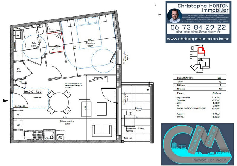 Appartement - 46 m² - 2 pièces