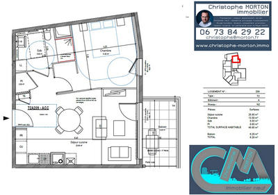 Appartement - 46 m² - 2 pièces