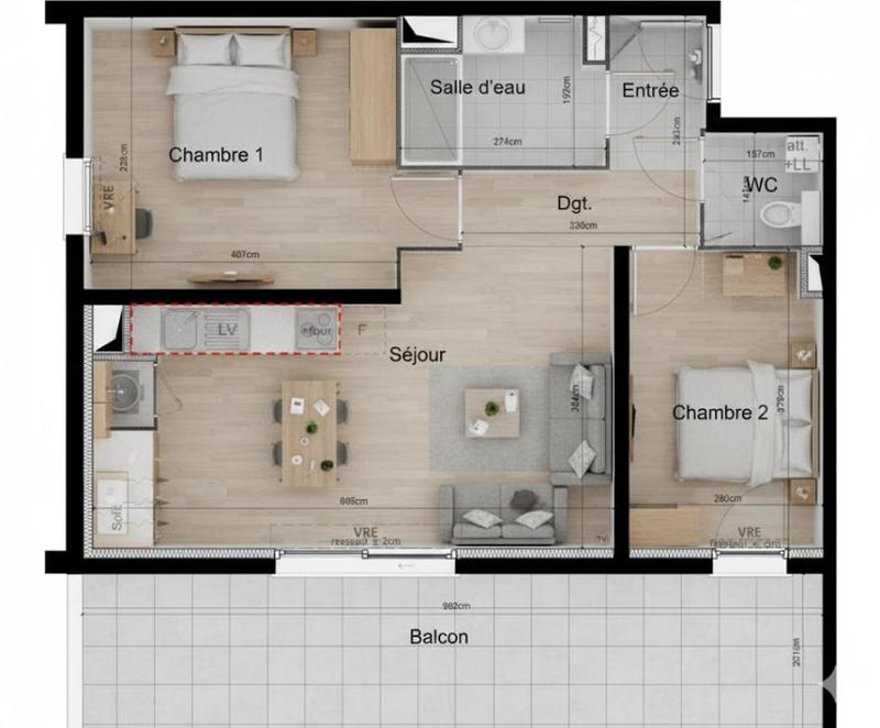 Appartement - 59 m² - 3 pièces