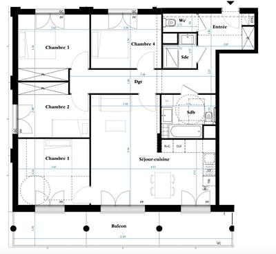 Appartement - 96 m² - 5 pièces